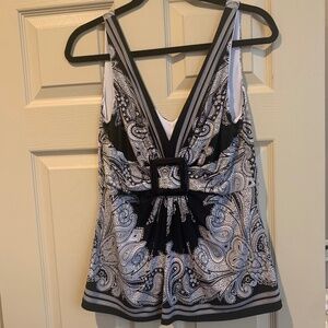 Cache Black/White Print Sleeveless Top sz L